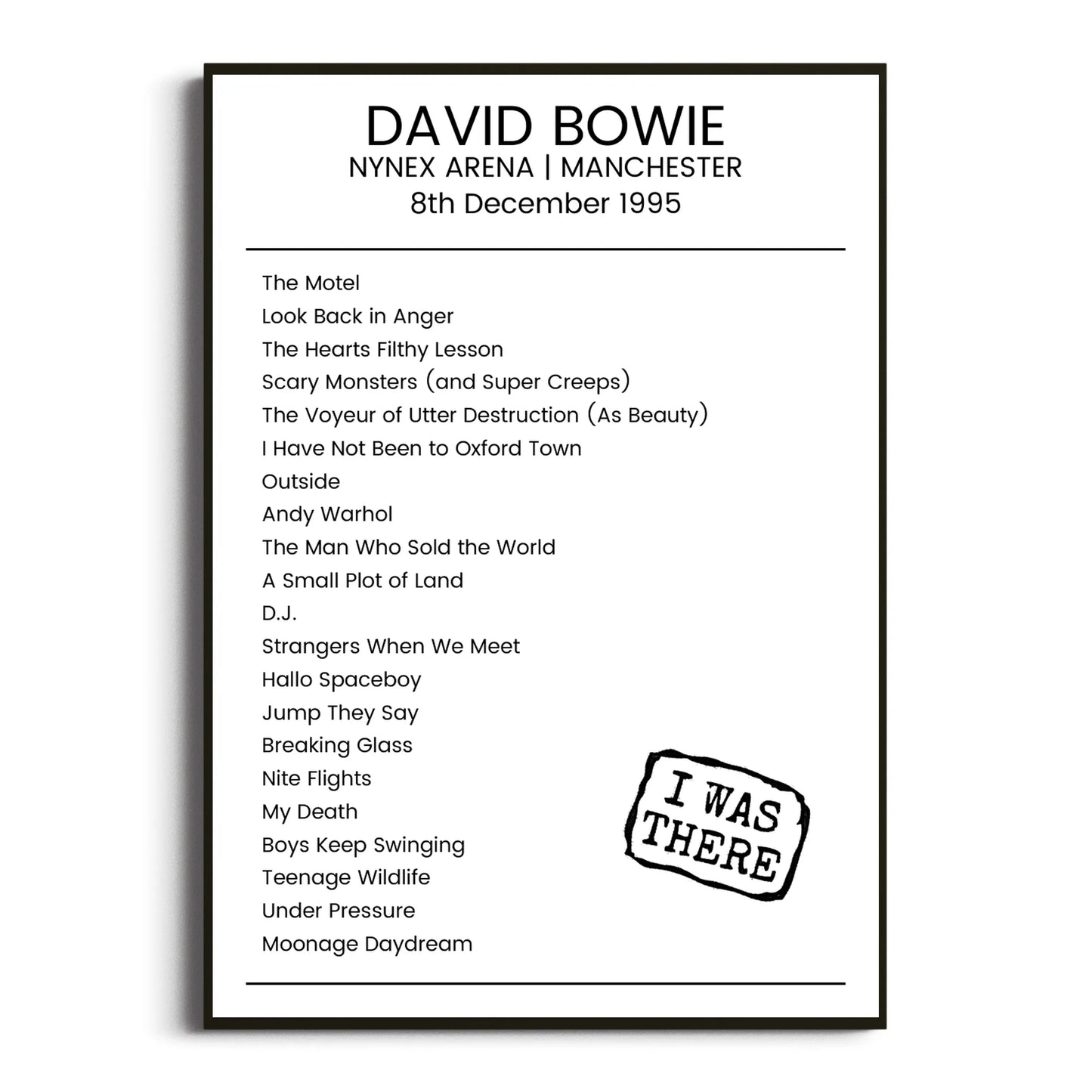 David Bowie Manchester 08 December 1995 Setlist Poster