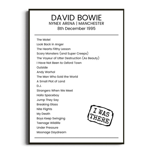 David Bowie Manchester 08 December 1995 Setlist Poster