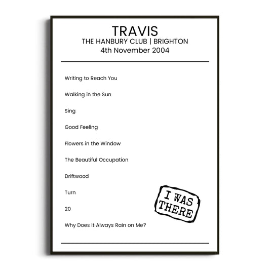 Travis Brighton 04 November 2004 Setlist Poster