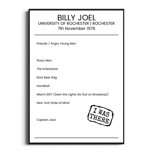 Billy Joel Rochester 07 November 1976 Setlist Poster