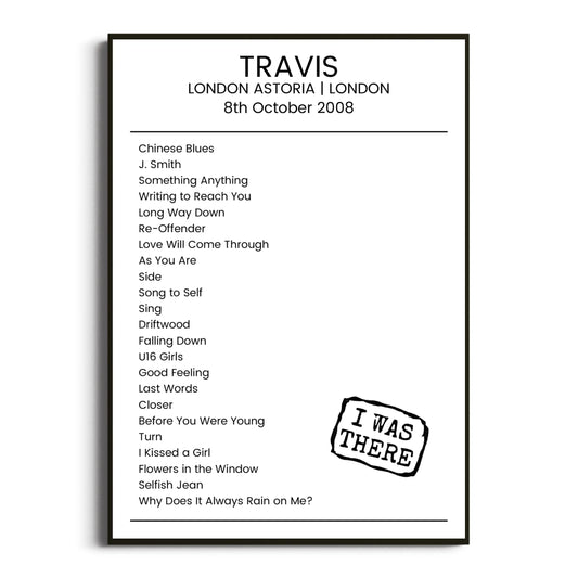 Travis London 08 October 2008 Setlist Poster