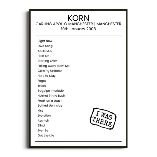 Korn Manchester 19 January 2008 Setlist Poster