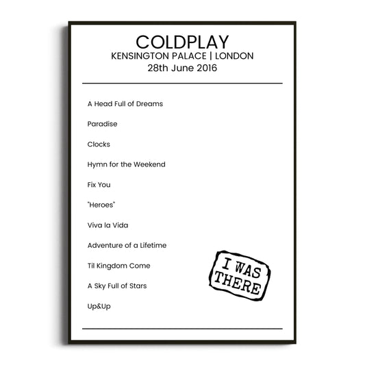 Coldplay London 28 June 2016 Setlist Poster