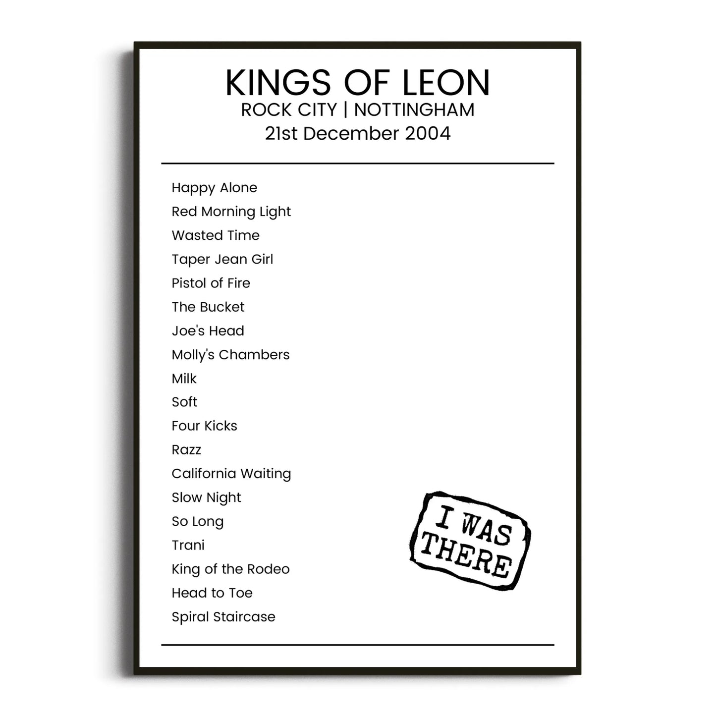 Kings of Leon Nottingham 21 December 2004 Setlist Poster