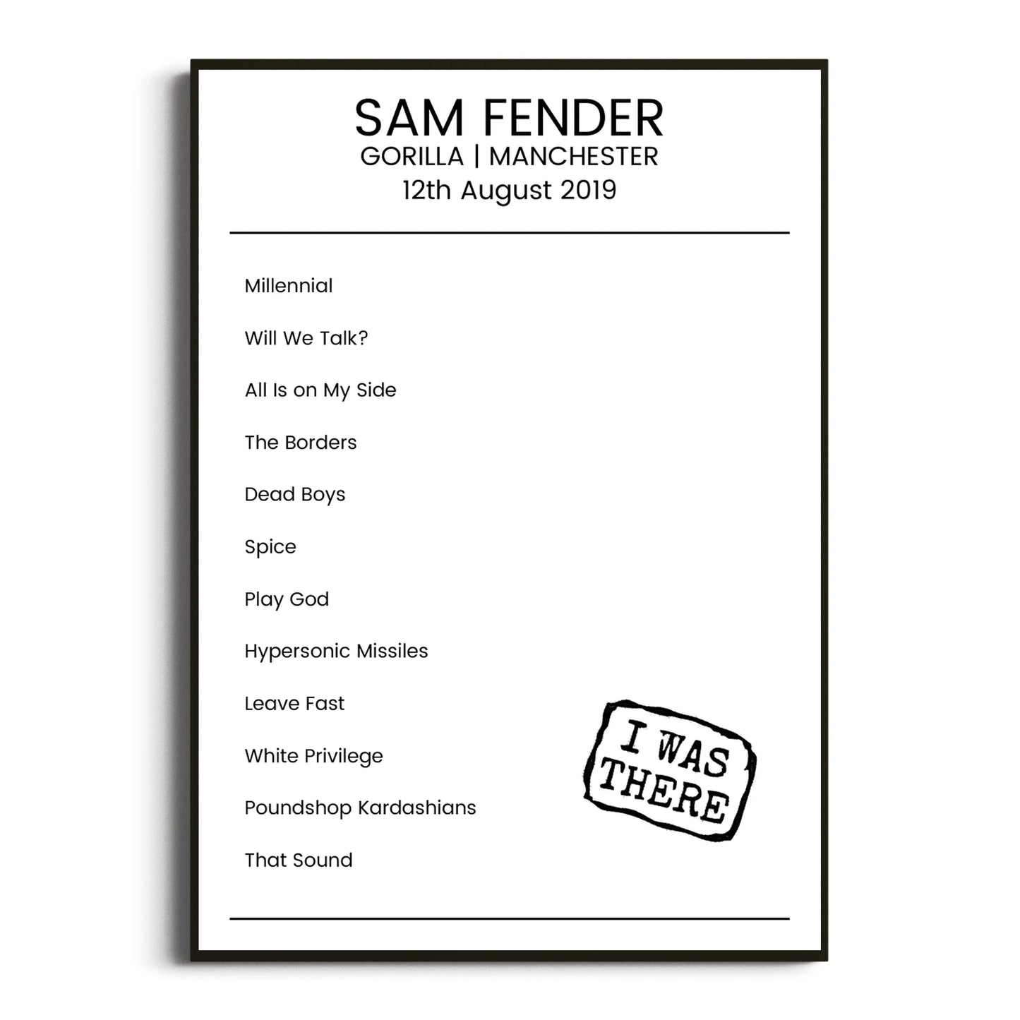 Sam Fender Manchester 12 August 2019 Setlist Poster