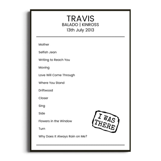 Travis Kinross 13 July 2013 Setlist Poster