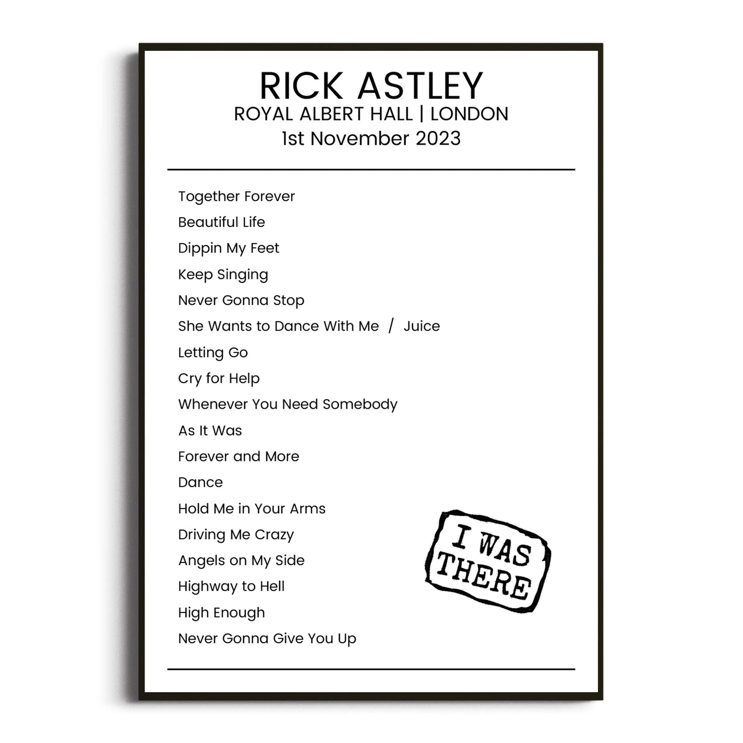 Rick Astley London 01 November 2023 Setlist Poster