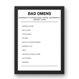 Bad Omens January 10, 2024 Bournemouth International Centre Bournemouth Setlist Poster - Setlist