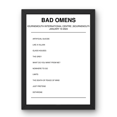 Bad Omens January 10, 2024 Bournemouth International Centre Bournemouth Setlist Poster - Setlist