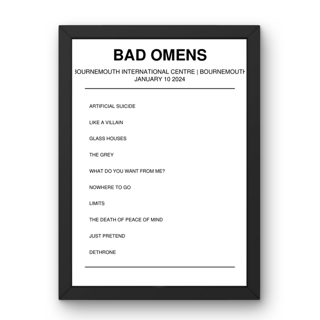 Bad Omens January 10, 2024 Bournemouth International Centre Bournemouth Setlist Poster - Setlist