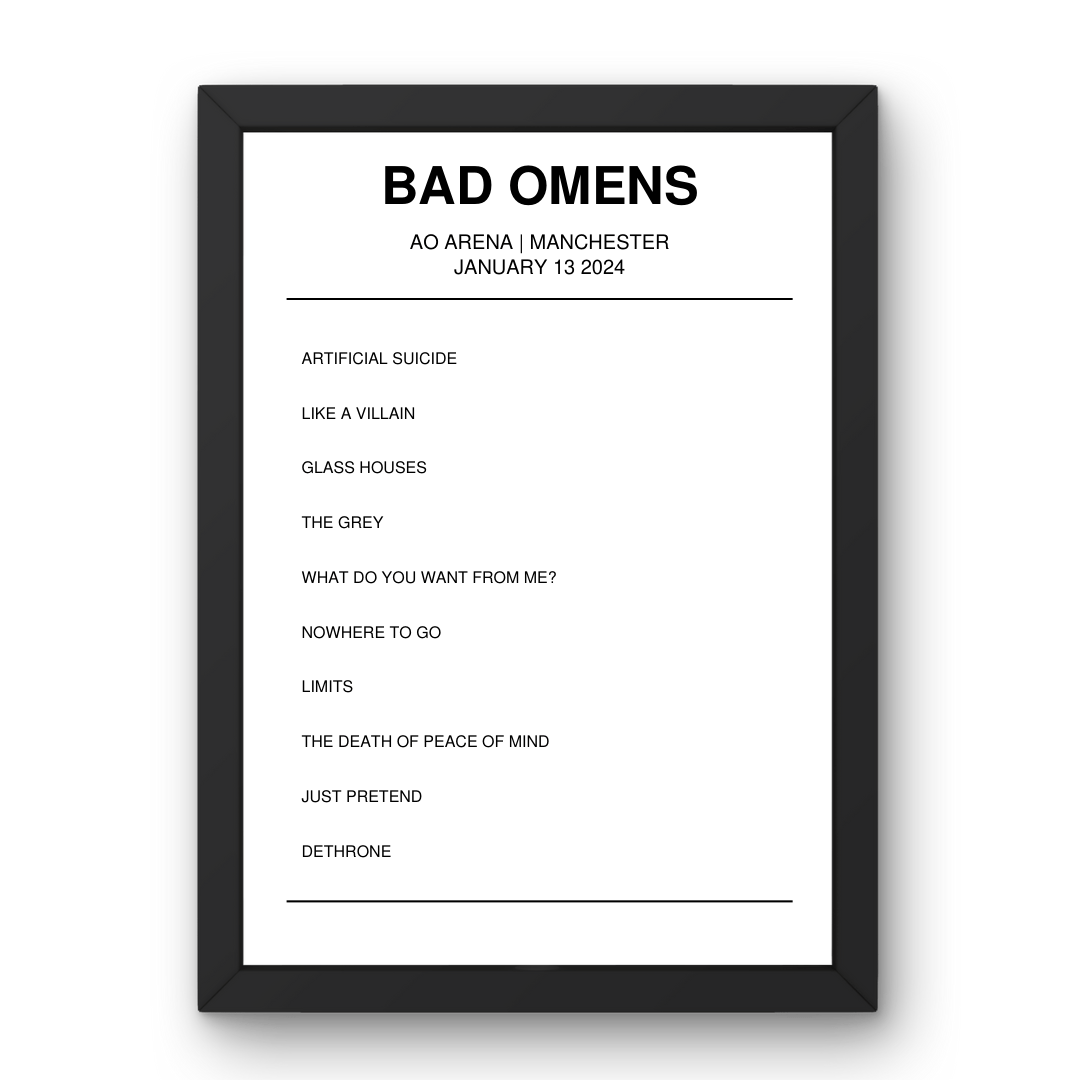 Bad Omens January 13, 2024 AO Arena Manchester Setlist Poster - Setlist