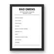 Bad Omens January 14, 2024 The OVO Hydro Glasgow Setlist Poster - Setlist