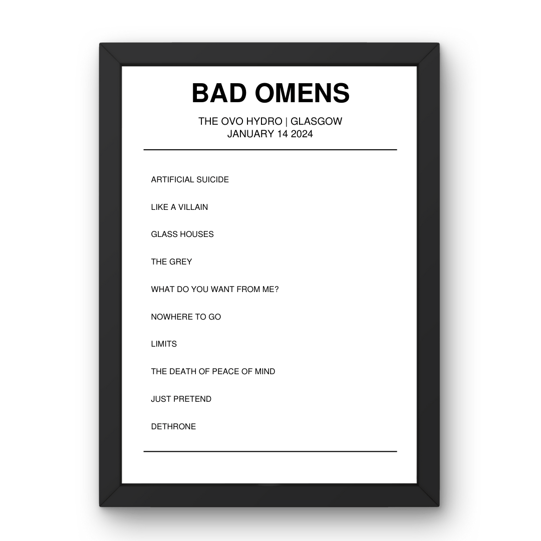 Bad Omens January 14, 2024 The OVO Hydro Glasgow Setlist Poster - Setlist