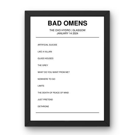 Bad Omens January 14, 2024 The OVO Hydro Glasgow Setlist Poster - Setlist