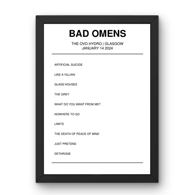 Bad Omens January 14, 2024 The OVO Hydro Glasgow Setlist Poster - Setlist