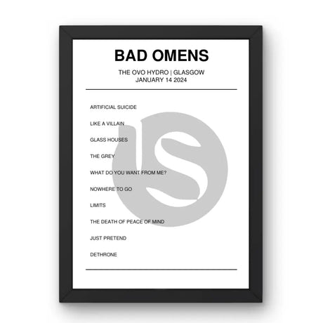 Bad Omens January 14, 2024 The OVO Hydro Glasgow Setlist Poster - Setlist