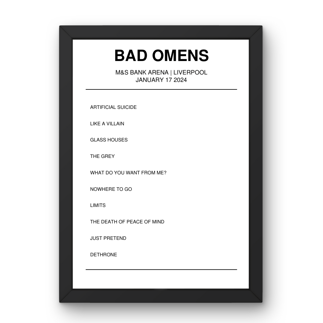 Bad Omens January 17, 2024 M&S Bank Arena Liverpool Setlist Poster - Setlist