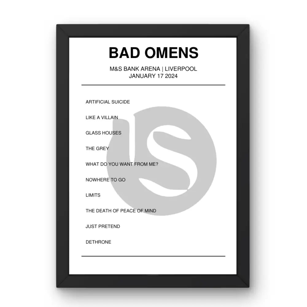 Bad Omens January 17, 2024 M&S Bank Arena Liverpool Setlist Poster - Setlist