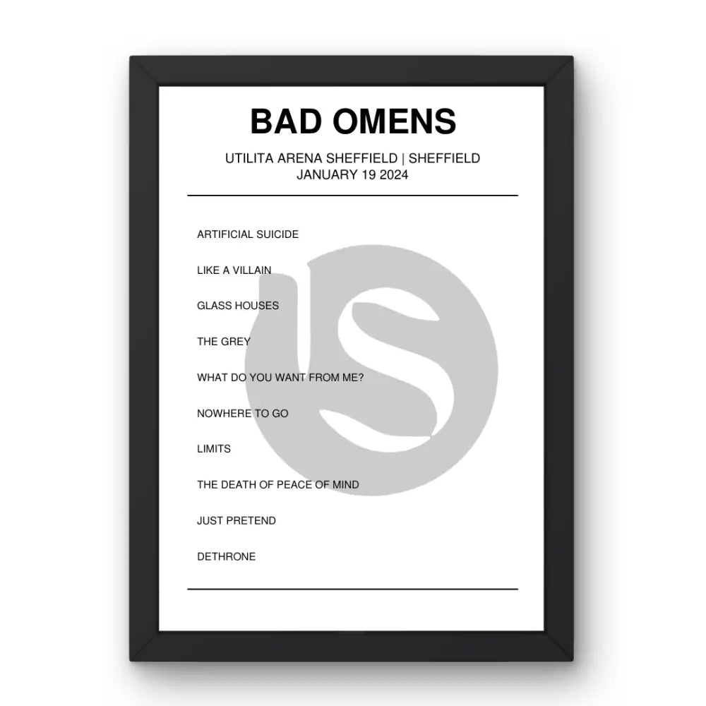 Bad Omens January 19, 2024 Utilita Arena Sheffield Sheffield Setlist Poster - Setlist