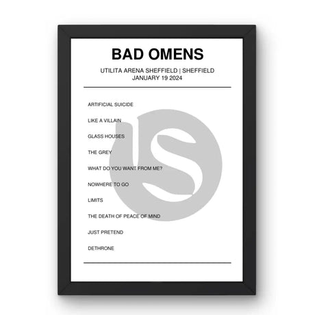 Bad Omens January 19, 2024 Utilita Arena Sheffield Sheffield Setlist Poster - Setlist