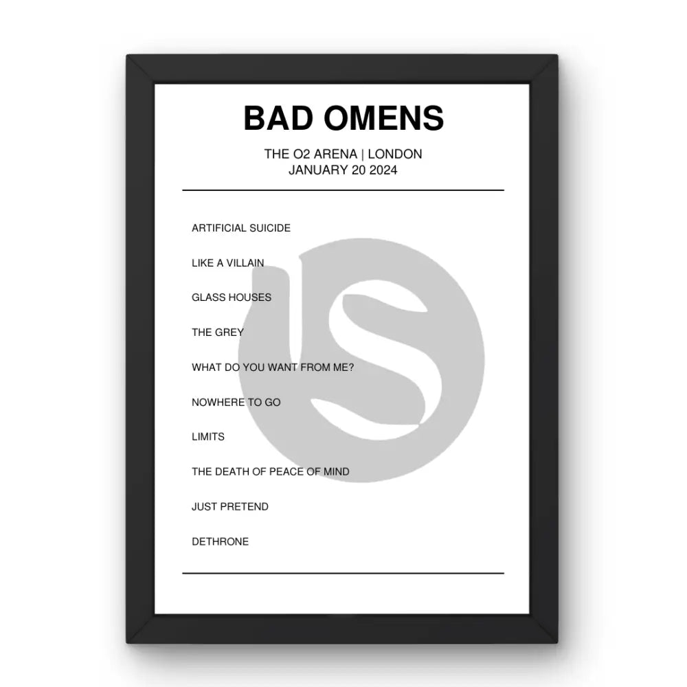 Bad Omens January 20, 2024 The O2 Arena London Setlist Poster - Setlist