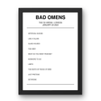 Bad Omens January 20, 2024 The O2 Arena London Setlist Poster - Setlist