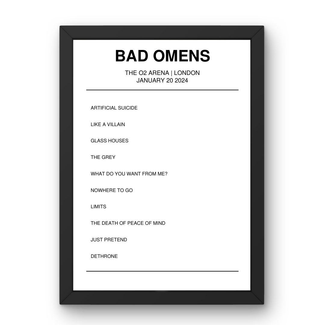 Bad Omens January 20, 2024 The O2 Arena London Setlist Poster - Setlist