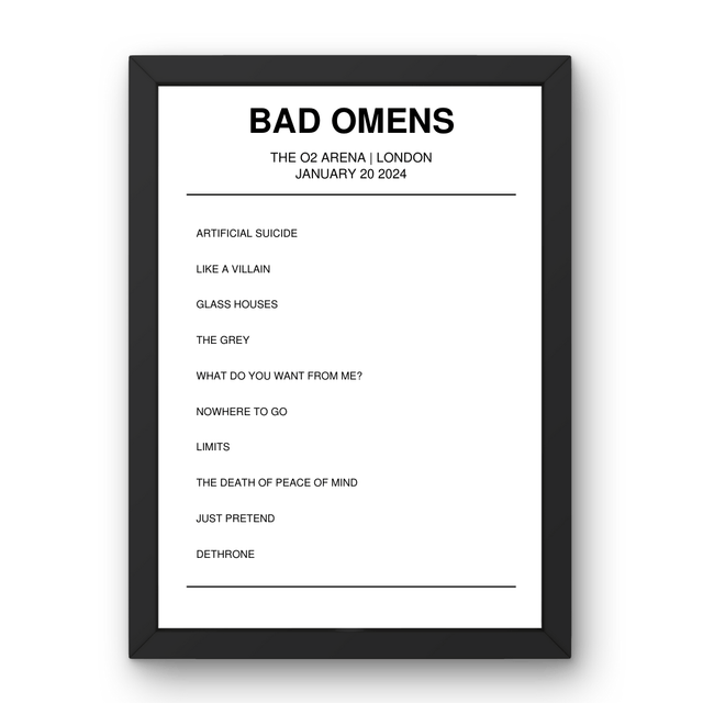 Bad Omens January 20, 2024 The O2 Arena London Setlist Poster - Setlist