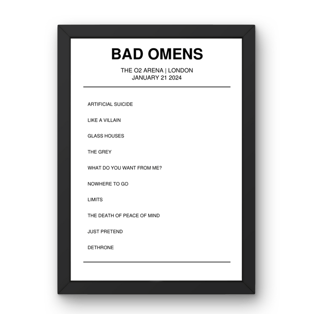 Bad Omens January 21, 2024 The O2 Arena London Setlist Poster - Setlist