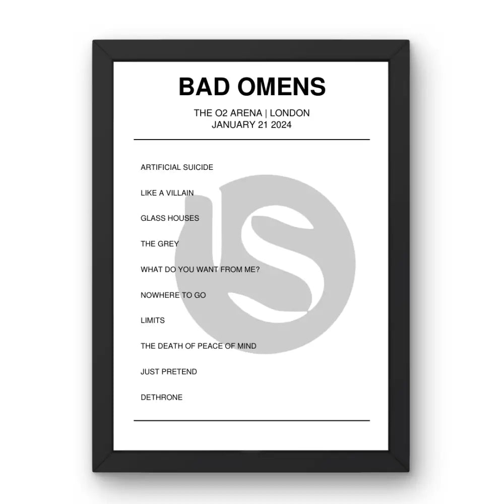 Bad Omens January 21, 2024 The O2 Arena London Setlist Poster - Setlist