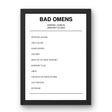 Bad Omens January 23, 2024 3Arena Dublin Setlist Poster - Setlist