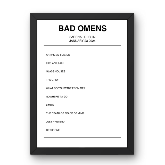 Bad Omens January 23, 2024 3Arena Dublin Setlist Poster - Setlist