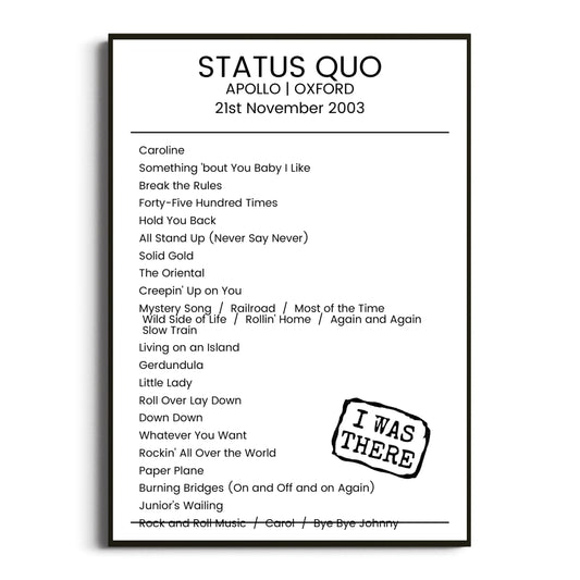 Status Quo Oxford 21 November 2003 Setlist Poster