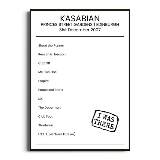 Kasabian Edinburgh 31 December 2007 Setlist Poster