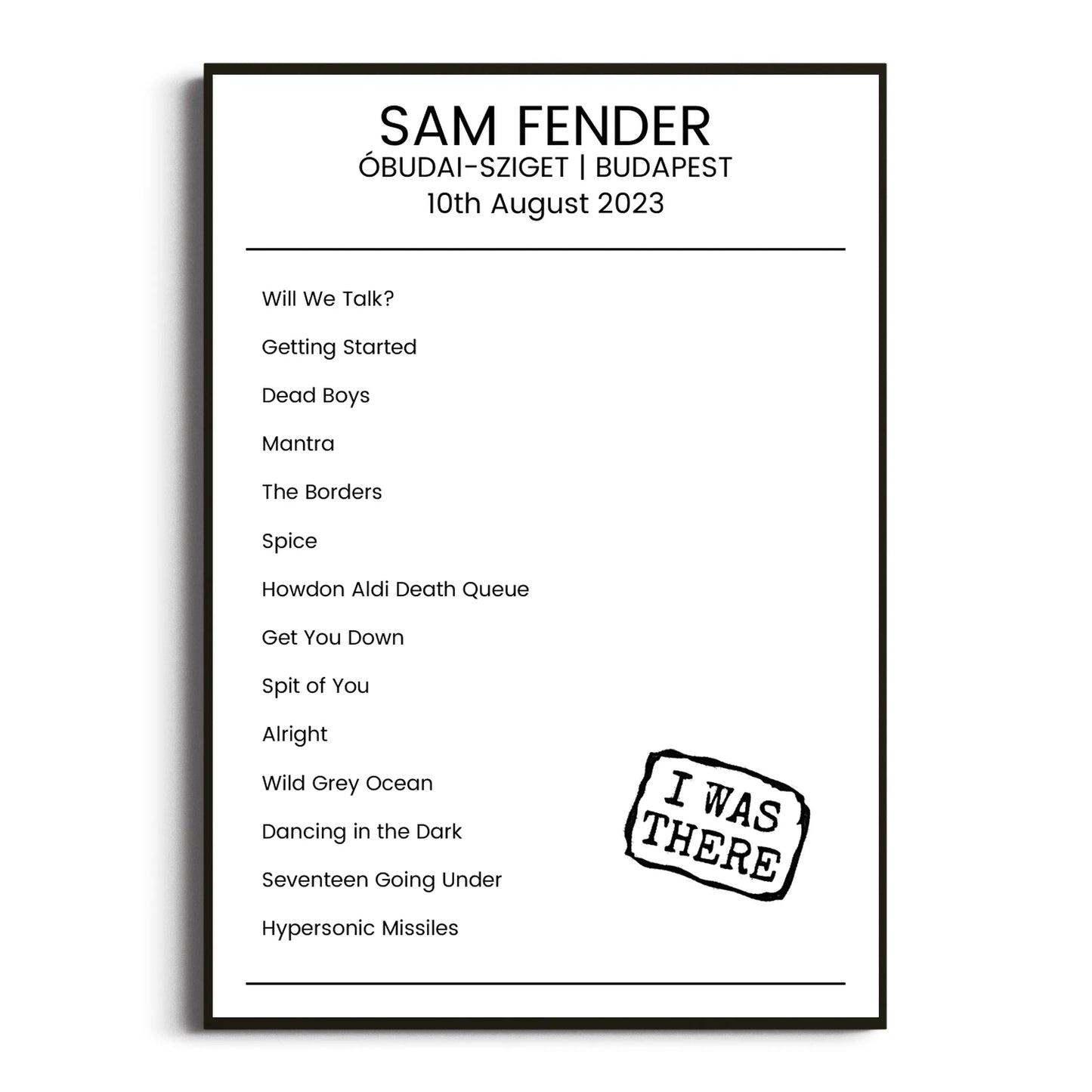 Sam Fender Budapest 10 August 2023 Setlist Poster