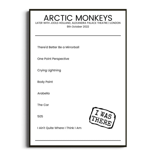 Arctic Monkeys London 08 October 2022 Setlist Poster