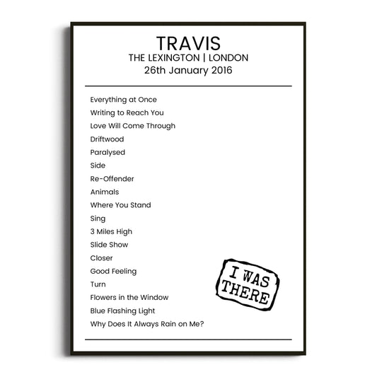 Travis London 26 January 2016 Setlist Poster