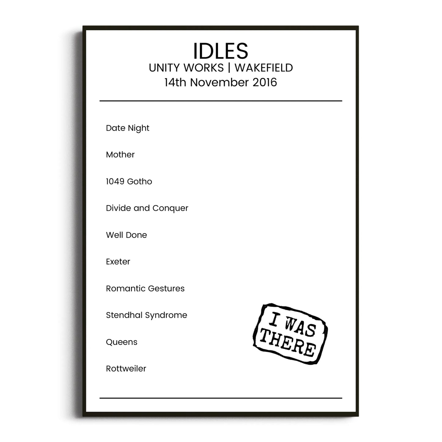 IDLES Wakefield 14 November 2016 Setlist Poster