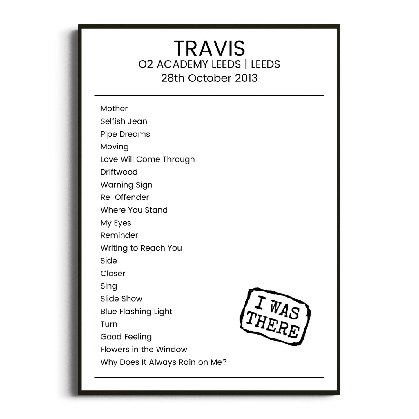 Travis Leeds 28 October 2013 Setlist Poster