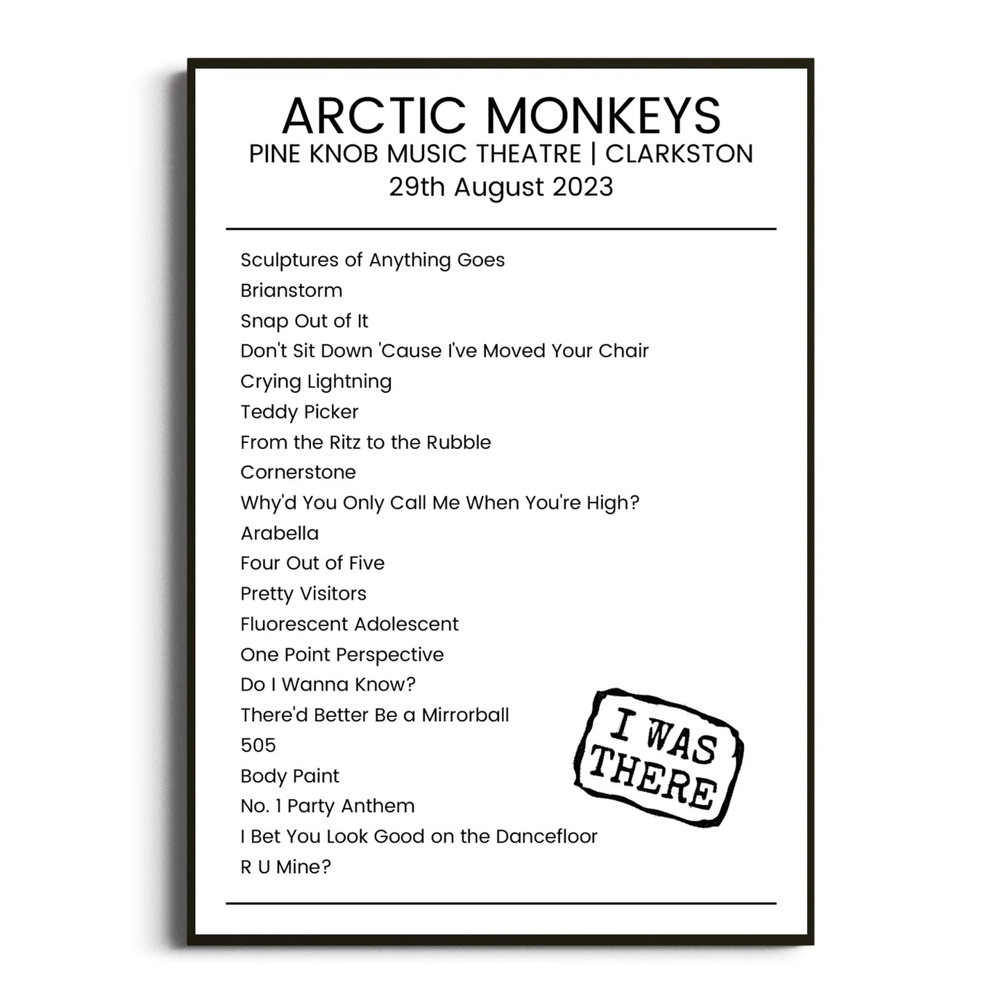 Arctic Monkeys Clarkston 29 August 2023 Setlist Poster