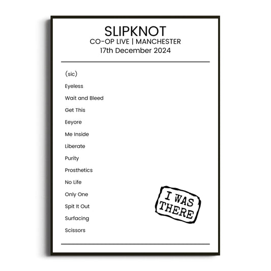 Slipknot Manchester 17 December 2024 Setlist Poster