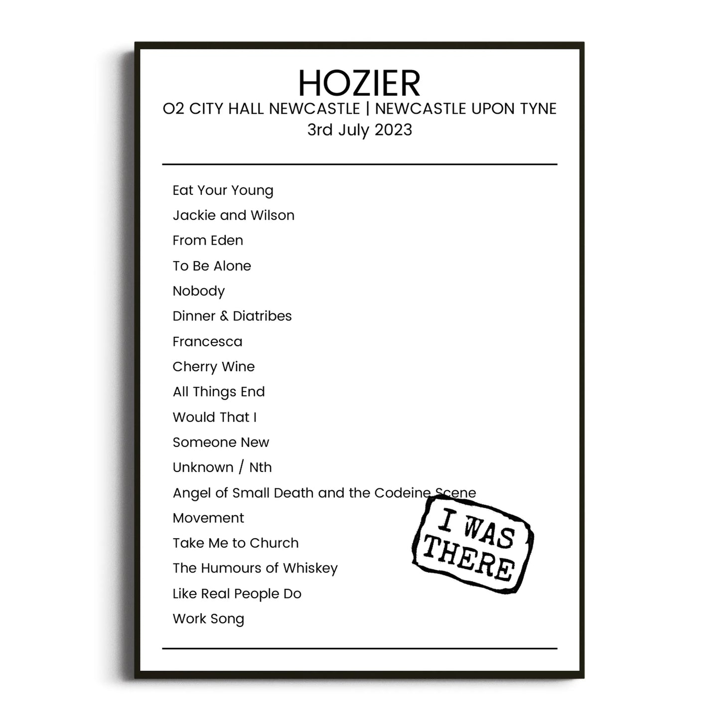 Hozier Newcastle upon Tyne 03 July 2023 Setlist Poster