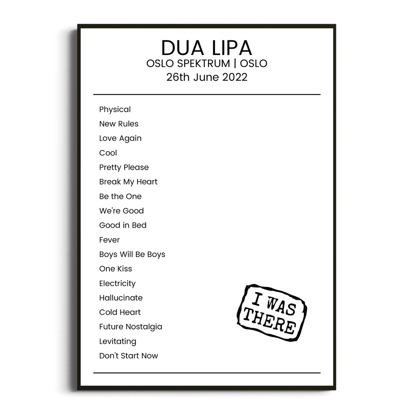 Dua Lipa Oslo 26 June 2022 Setlist Poster