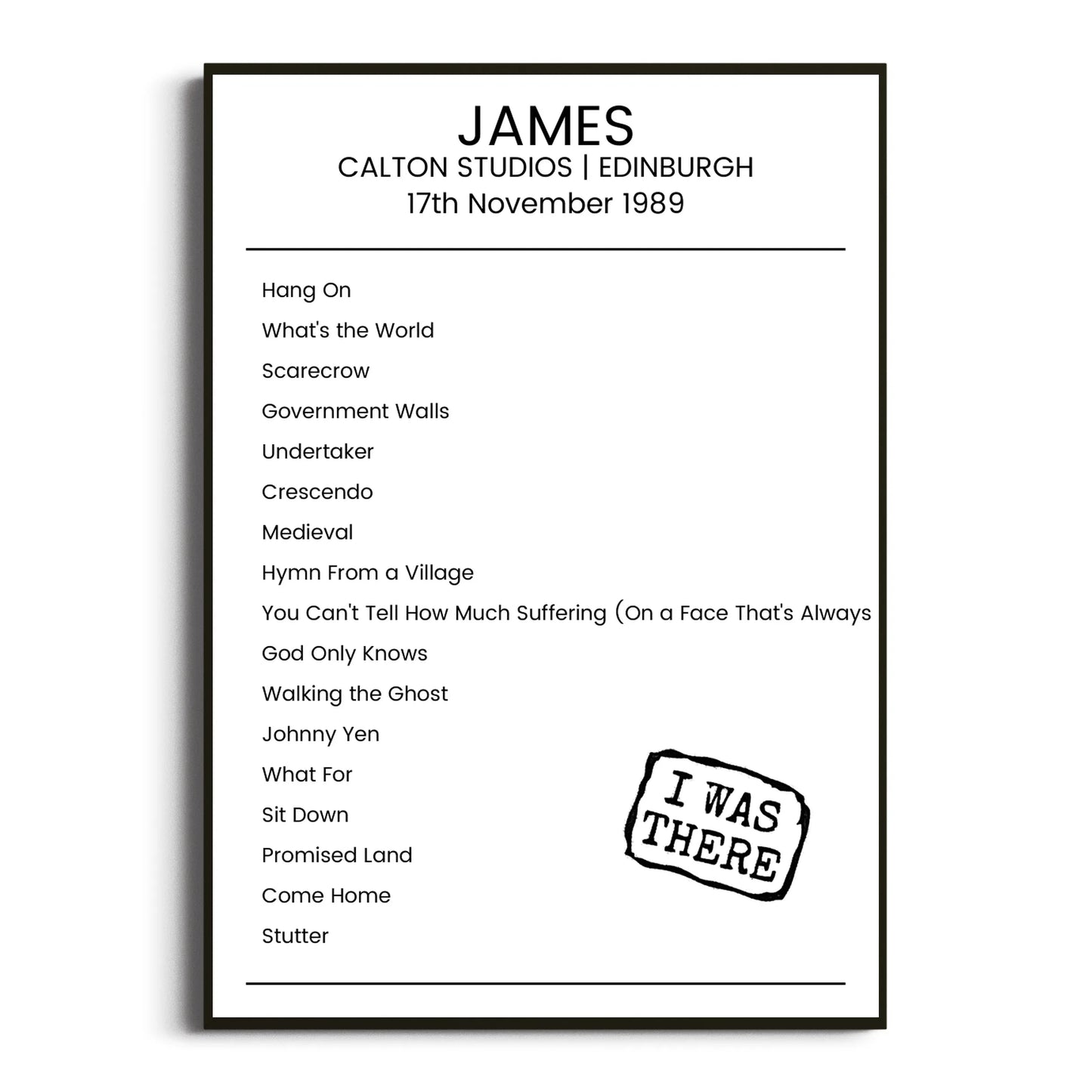 James Edinburgh 17 November 1989 Setlist Poster