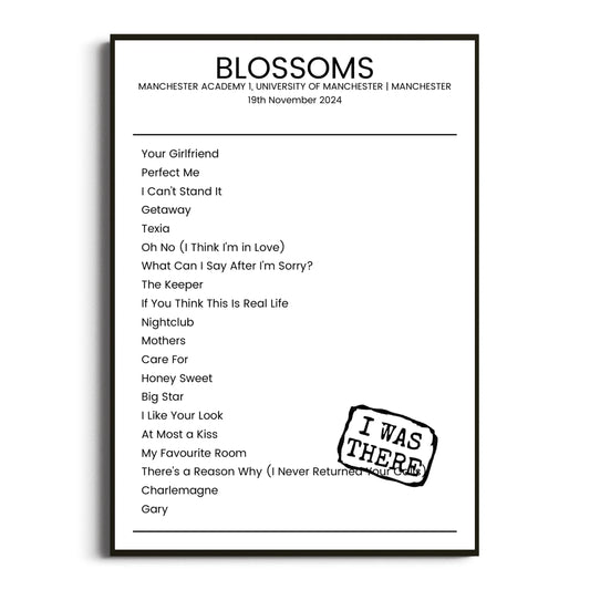 Blossoms Manchester 19 November 2024 Setlist Poster