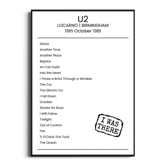 U2 Birmingham 19 October 1981 Setlist Poster