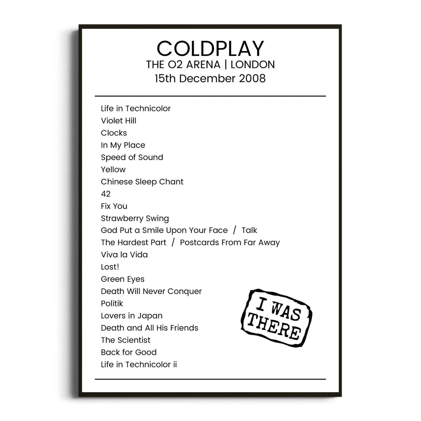 Coldplay London 15 December 2008 Setlist Poster