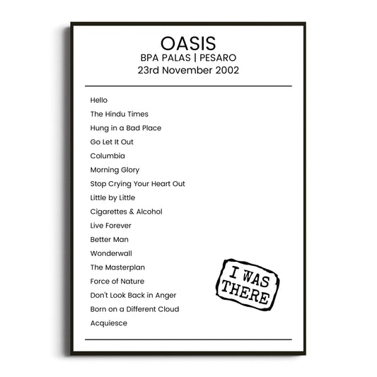 Oasis Pesaro 23 November 2002 Setlist Poster