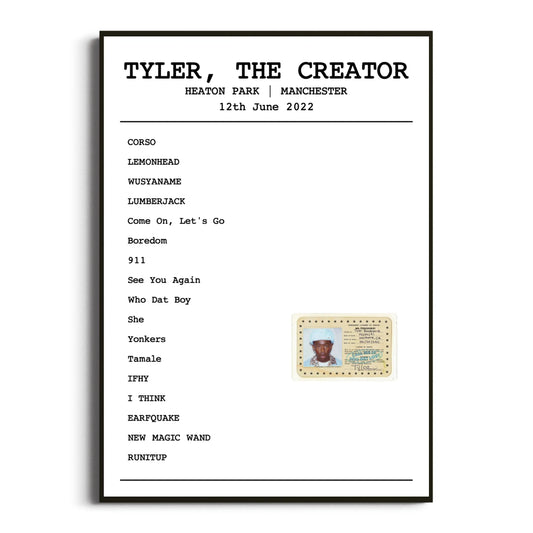 Tyler, The Creator Manchester 12 June 2022 Setlist Poster