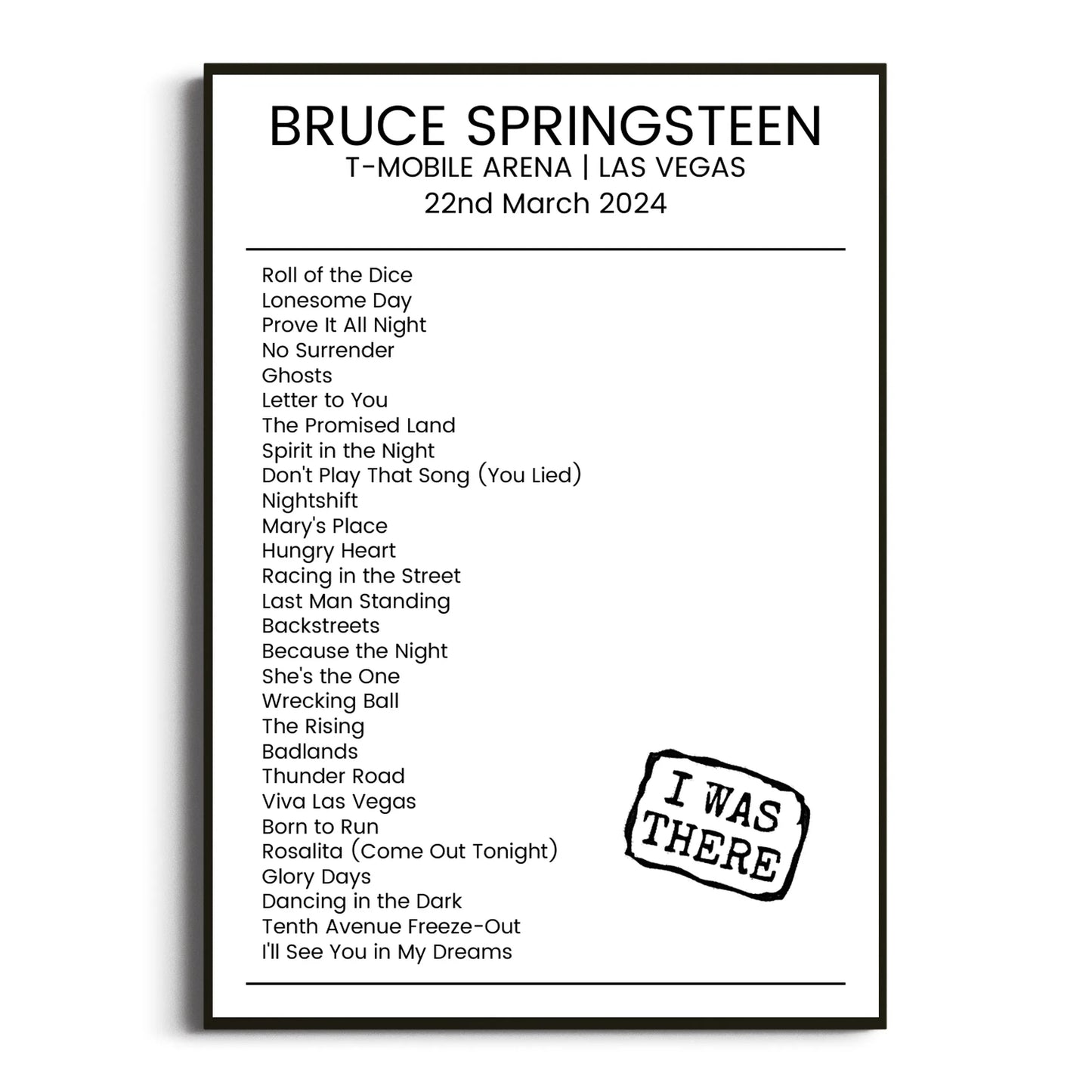 Bruce Springsteen Las Vegas 22 March 2024 Setlist Poster